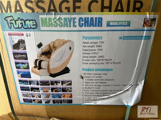 Future massage chair with LED control screen, foot and calf massage and bluetooth speaker.