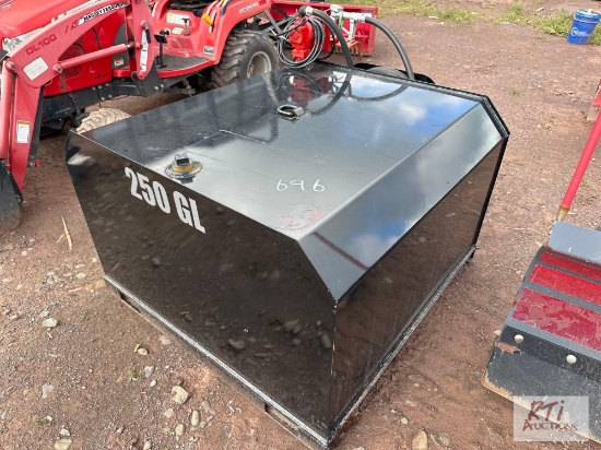 Skid mounted 250 gallon fuel tank with electric pump.