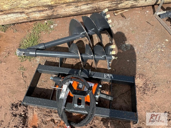 Wolverine hydraulic post hole digger with 18in and 12in augers with removable teeth.