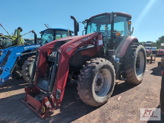 Case IH 110A MFWD tractor with enclosed cab, front loader, 18.4x38 rear tires, wheel weights, 2972