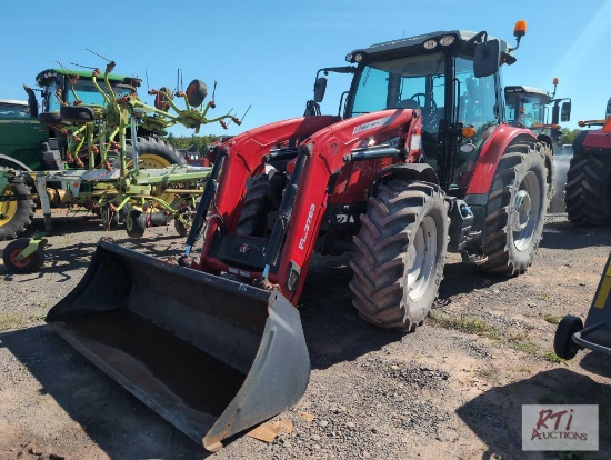 Massey Ferguson 5713S MFWD tractor with enclosed cab, front loader, bucket, 520/70R38 tires, rear