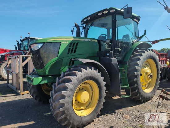 John Deere 6170R MFWD tractor with enclosed cab, Firestone 480/80R46 tires, new engine recently