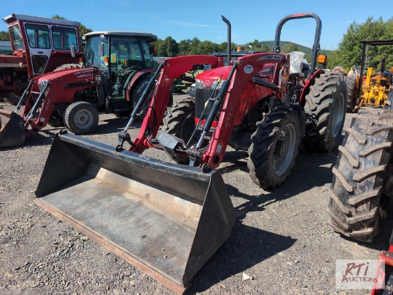 Massey Ferguson 2607H MFWD tractor with front loader and bucket, needs a jump