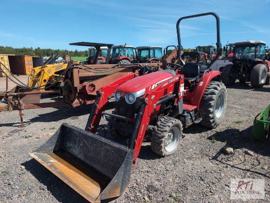 Massey Ferguson 1739E 4WD diesel compact tractor with loader, 447 hrs., front tires are flat,