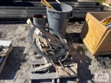Miscelaneous pallet with (5) 55 gallon drums