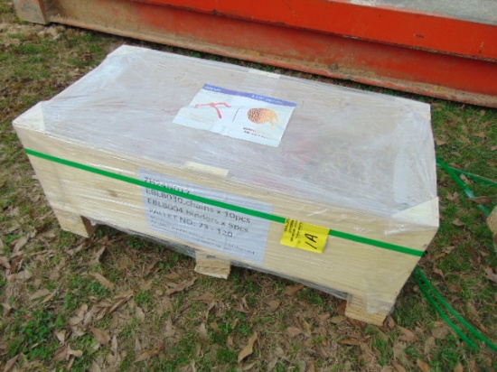 WOOD CRATE OF CHAINS, BINDERS