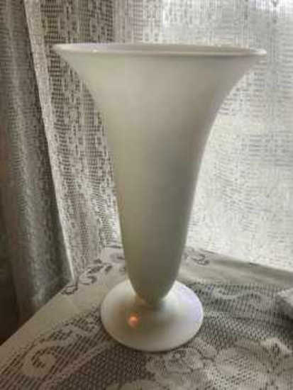 White aurene footed vase