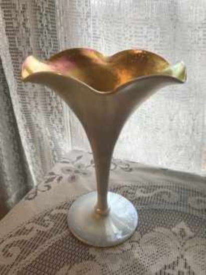 Gold aurene trumpet vase