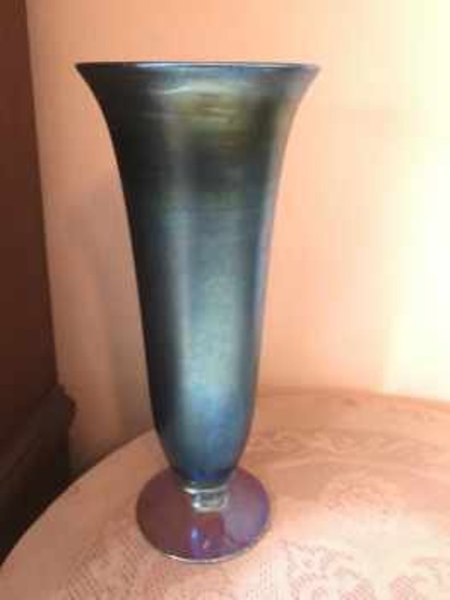 Durand blue aurene footed vase