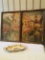 Two Framed Prints and Vintage Oval Candy / Nut Dish