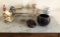 Rooster Cookie Jar Vintage Crystal Dish, Round Crock w/Lid, Angel, Metal Shelf Hook