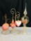 Stunning Glass Ornimants in Pink with Gold Overlay & Glass Hand Blown Topper Nativity Inside