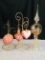 Stunning Glass Ornimants in Pink with Gold Overlay & Glass Hand Blown Topper Nativity Inside