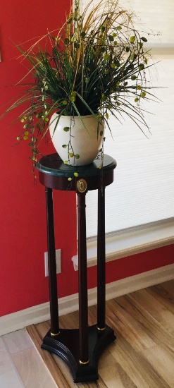Green Marble Top Plant Stand With Artificial Plant In Ceramic Pot