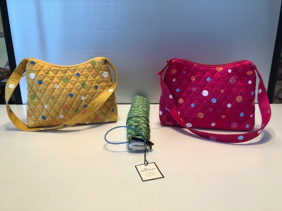 Vera Bradley 2 Poke A Dots Bags & Umbrella