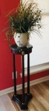 Green Marble Top Plant Stand With Artificial Plant In Ceramic Pot