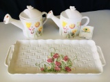 Hallmark Nature's Sketchbook  Teapots & Porceilan Tray from Italy