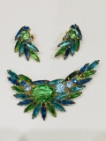 Vintage Peacock Colors Clip On Earrings & Pin
