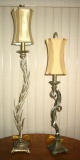 Two Curved tall Metal Lamps With Crystal Beads