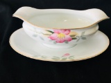 AZALEA by Noritake Red Mark - Porcelain - GRAVY BOAT W/ATTACHED UNDER PLATE