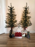 Two Matching Christmas Trees w/Decorations Included