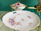 Antique Handled Platter and Covered Oval Server Dish