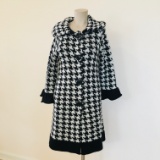 Black & White Zig-Zag Check Coat with Black Trim