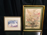2 Framed Prints Watercolor by Dawna Barton & Vintage AUGUST