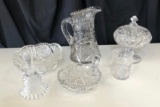 6 pcs Crystal - Pitcher, Covered Candy Dish, Bowl, Bell, Nut Bowl, Juice Glass