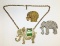 3 Large Elephant Jewelry Pin, Neckless