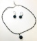 Black Glass Beads & Silver Neckless with Earrings