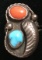 Native Sterling Silver with Turquoise and Coral - Ring Sz 7