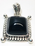 DRAMA Antiqued Silver Plated Black Onyx Acrylic Stone Pendant