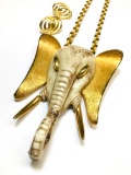 1970's Luca Razza Elephant Pendant, Set of Gold Tone Earrings