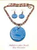Millefiori Glass Beads with Porceilin Pendant & Earring Set