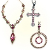 3 Necklaces of Pink Highlights in Rhinestones or Crystals