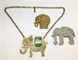 3 Large Elephant Jewelry Pin, Neckless