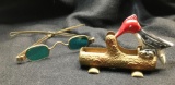 1800's Civil War Era Brass Eyeglasses Sliding Temples - Cast Iron Woodpecker Toothpick Dispenser