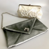Vintage Hand Beaded RICHERE Clutch - JESSICA McCLINTOCK Silver Ostrich Gator embossed clutch