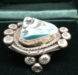 Vintage Unmarked Native American Navajo Sterling Silver Turquoise Triangular Ring
