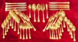 Prescott Forge Alco 46 Piece Flatware Set 18/0 Stainless Gold Plated Wooden Hostess Tray.