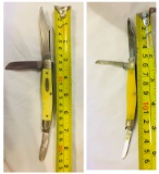 2 - Vintage 3 Blade Folding Knives Yello Jacket & Kutter