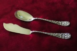 Baltimore Rose Sterling Silver SUGAR SPOON & BUTTER KNIFE by SCHOFIELD REPOUSSE