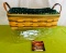 1997 Longaberger Green Pantry Basket Set, Liner, Protector, Leather Handles