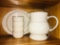 Longaberger Pottery; Large Milk Pitcher, 4 Stackable Custard Cups, Quiche Dish all in IVORY