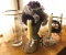 MIKASA Crystal Vase W/Gold Rim, 2 Crystal Candle Holders with Silver Rims, Vase 2 Brass Metal Easels
