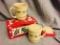 2 Longaberger Pottery Traditional Holly Mugs & 2 Matching Holly Pottery Lids.