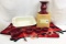 Longaberger Pottery - 1.5 QT Woven Traditions Loaf Dish, Mearsuring Cups, Woven Ceramic Candle, Rug