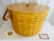 2001 Massive Size Longaberger Pot of Gold with Protector.  Leather handles and solid wooden lid.