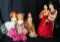 5 Vintage Dolls, One Asian Couple on wooden stand. 1 metal stand